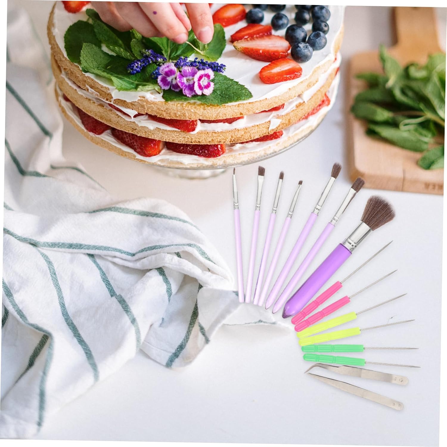 Zerodeko 1set Fondant Cake Decorating Tools Multi-function Brushes for Easy Cake Painting and Decoration for Desserts Biscuits and Baking Supplies