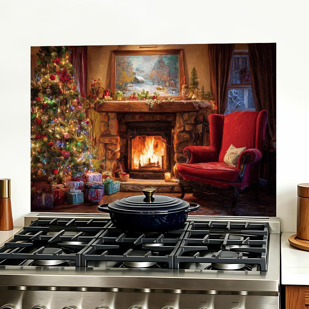 Cmialusie Christmas Cozy Fireplace Backsplash Peel and Stick, 35.4x23.6 in