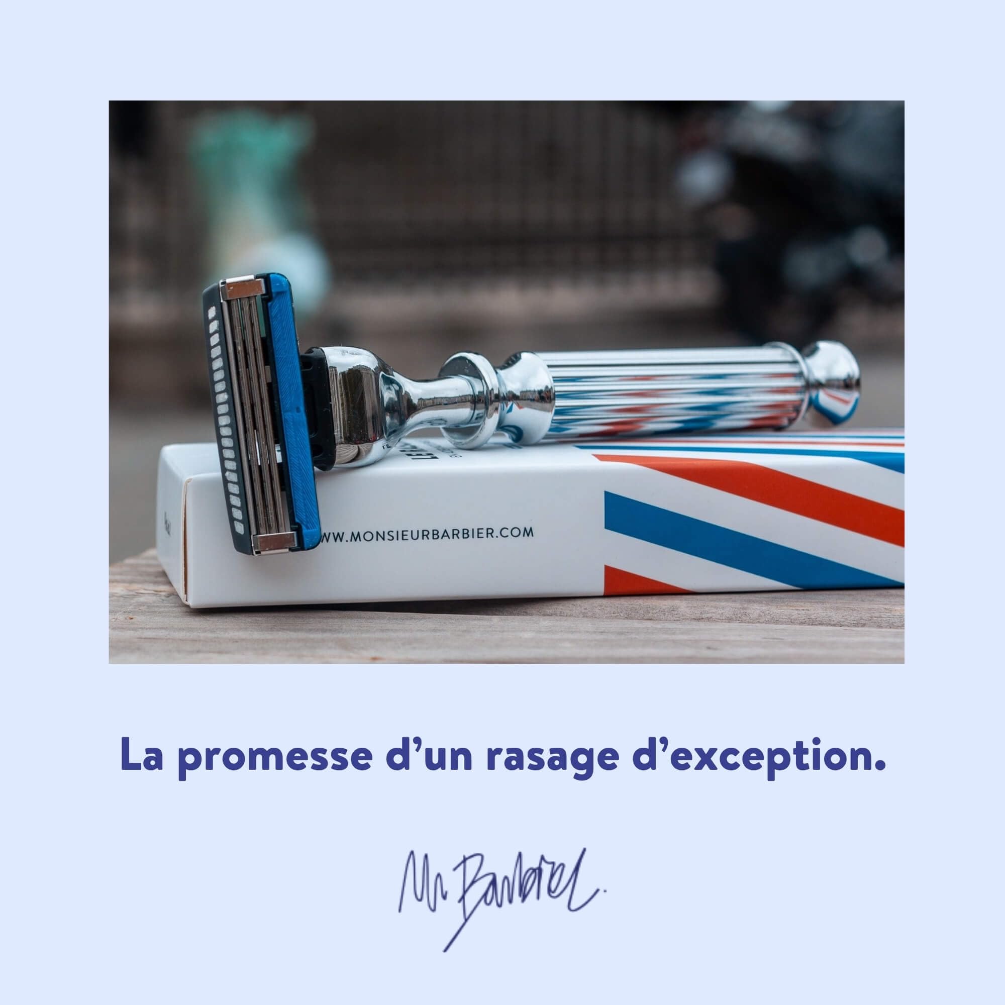 Monsieur BARBIER Afeitadora 3 Cuchillas CHALLENGER + 20 Recambios | Mango acero inoxidable compatible MACH3. Cabezal giratorio 40°, banda lubricante. Pieles sensibles, 6 a 12 meses.