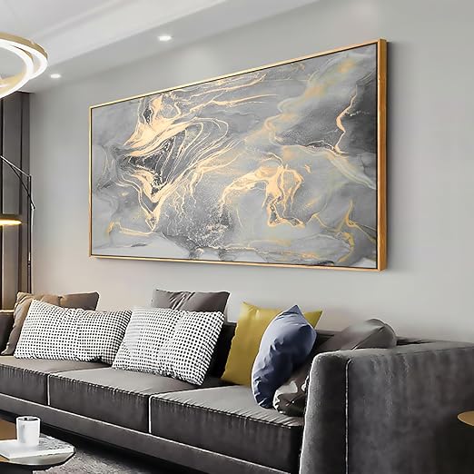 Wall Art Abstract Canvas Painting Gray Wall Decor Fluid Ink