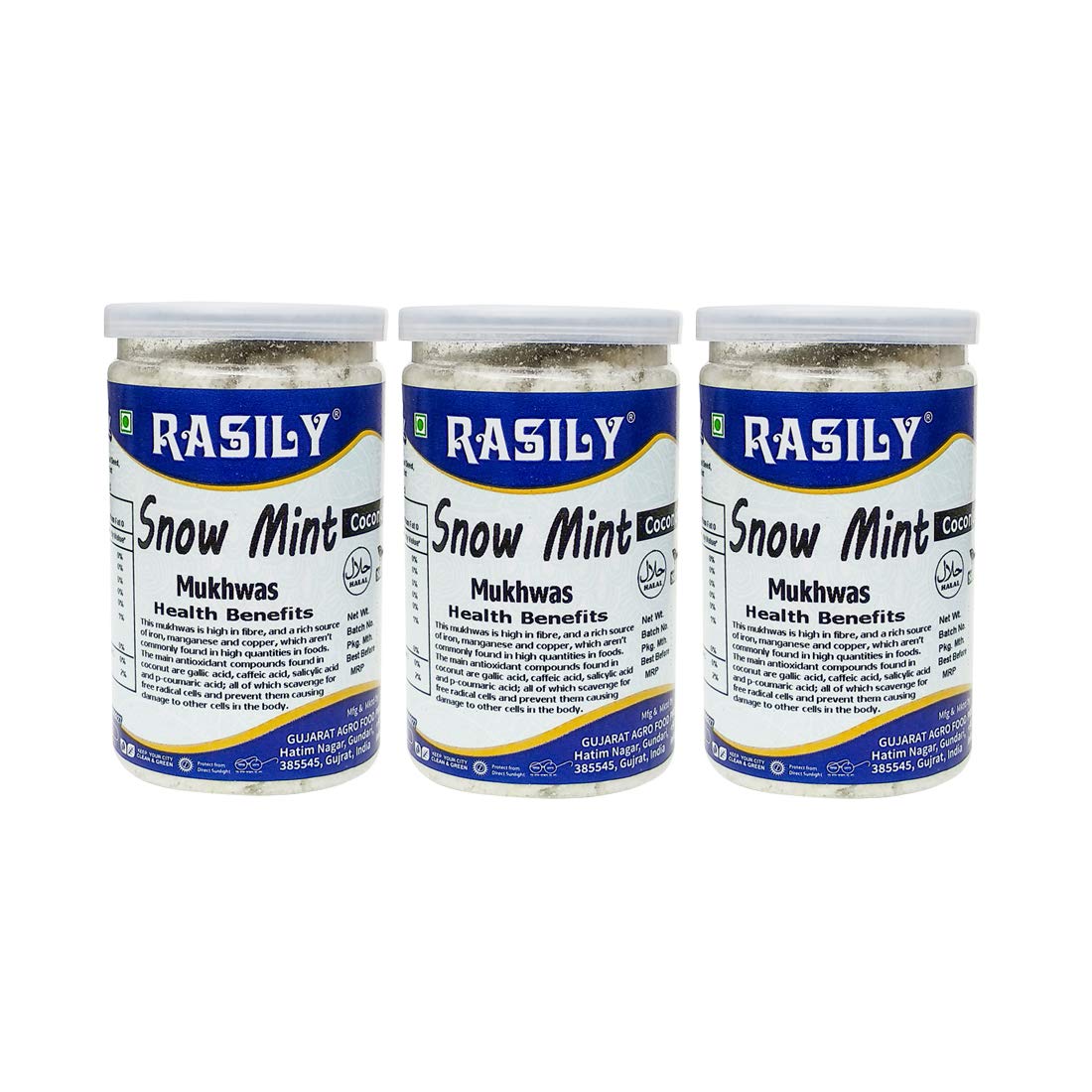 Rasily Snow Mint Coconut Mukhwas Mouth Freshener Traditional Mukhwas Mix Home made Mouth Freshener, Digestive and Hygienically Packed After-Meal Snack. (Pack of 3)
