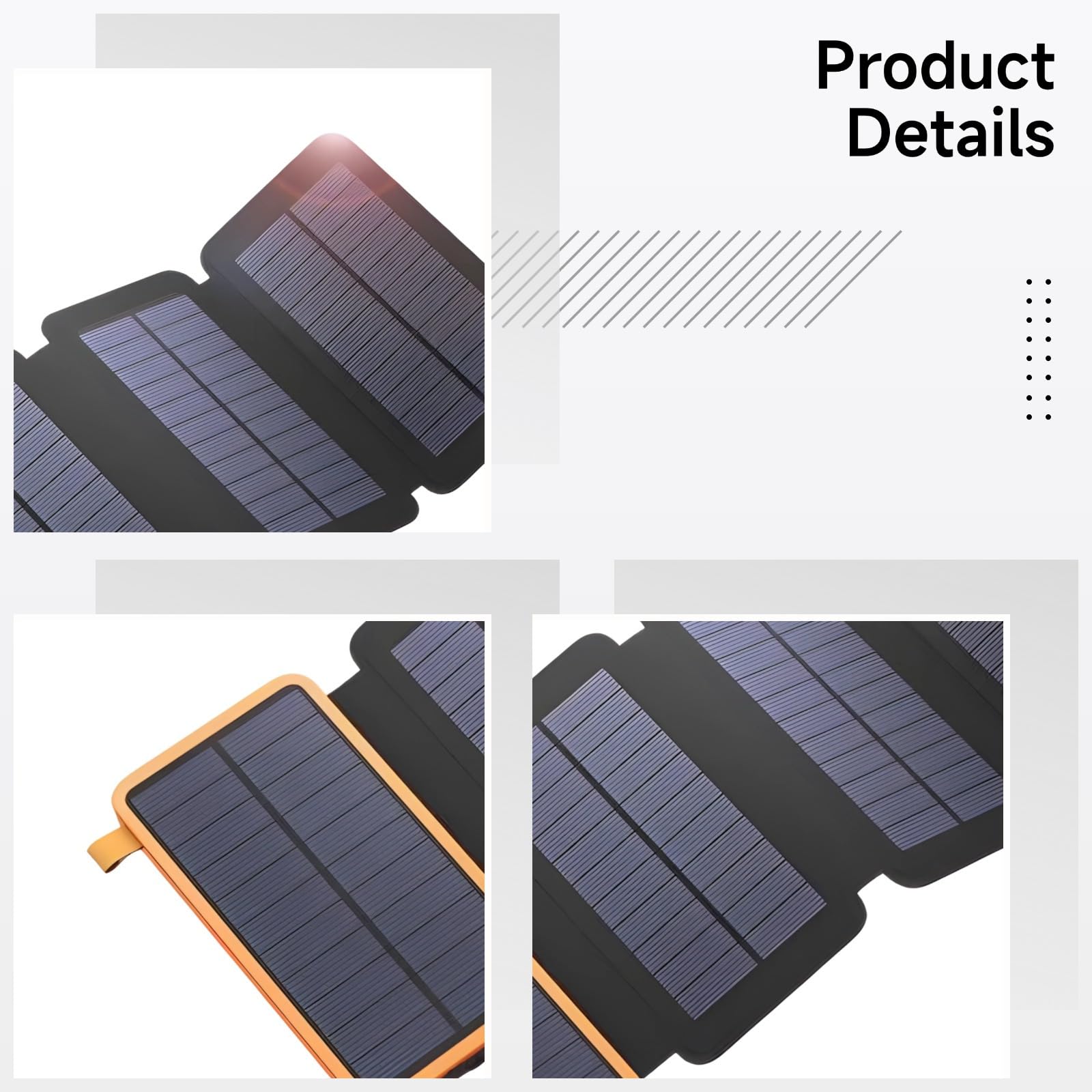 PONDON la Banca pieghevole di energia solare 20000Mah, caricatore all'aperto arancio con quattro pannelli solari, tipo-C, torcia elettrica 110H