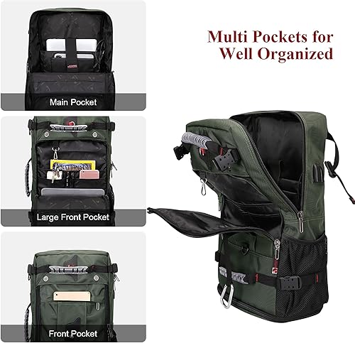 Miniatura 3 de WITZMAN Mochila de viaje para hombre, bolsa de equipaje convertible para portátil de 17 pulgadas, bolsas de mano para avión, Verde militar, Grande,