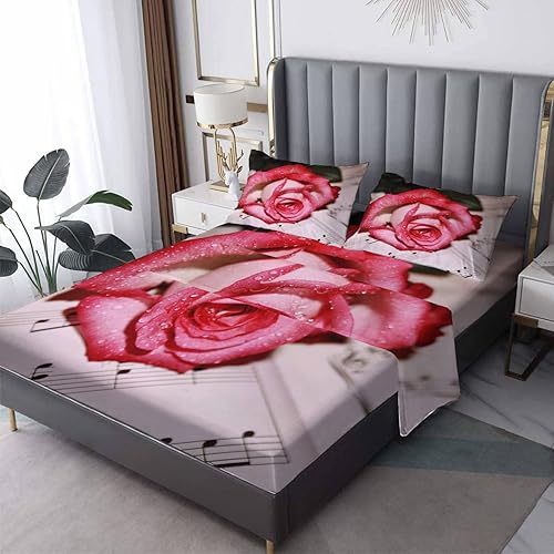 Miniatura 8 de zcsm Juego de sábanas de color rosa tamaño Queen sábanas románticas florales rosas microfibra suave bolsillo profundo y sábanas y fundas de almohada