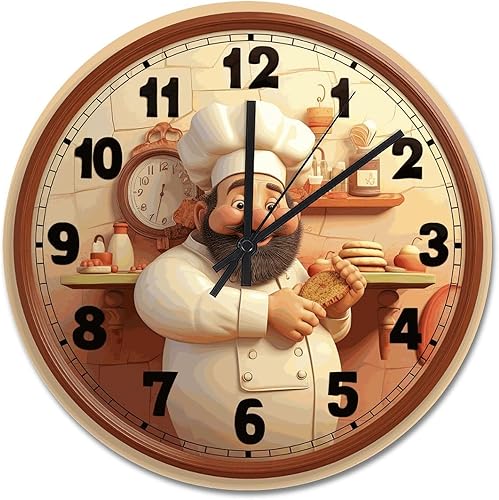 Miniatura 13 de ArogGeld Itanlian ChefRound - Reloj de pared para cocina, funciona con pilas, 12 pulgadas, silencioso, sin tictac, reloj colgante de granja, Estilo