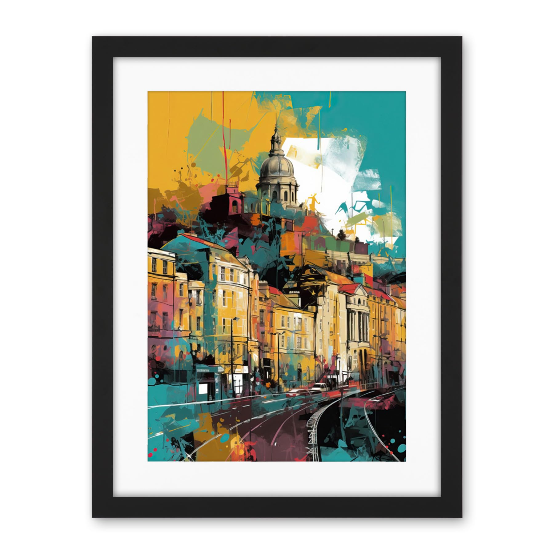 Artery8 Nottingham City Modern Multicoloured Cityscape Artwork Framed Wall Art Print 18X24 Inch