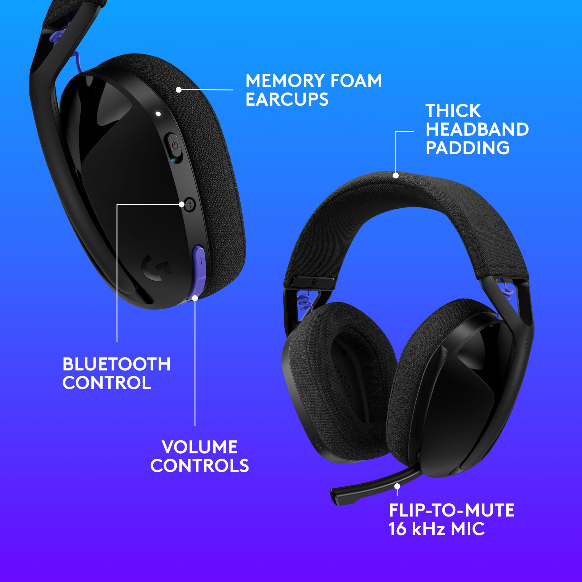 Logitech G G321 LIGHTSPEED Wireless Bluetooth Gaming Headset, dynamic comfort and fit, 16 kHz boom mic, 20+ hrs battery, PC, PS4, PS5, Nintendo Switch, Mobile - Black — view 8