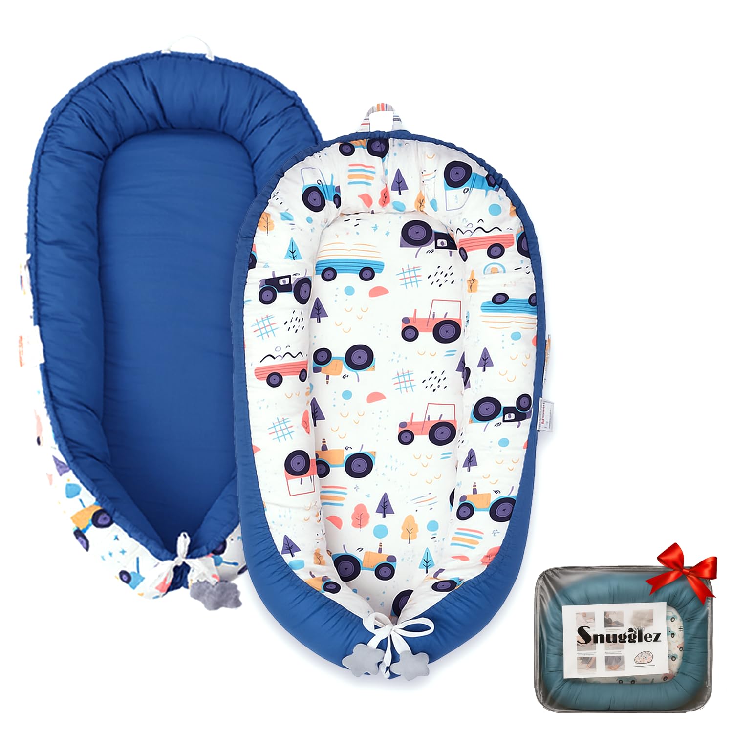 Baby Lounger 0-24 Months, Breathable Baby Nest Lounger with Washable Cover, Adjustable Infant Lounger for Home and Travel, Reversible Newborn Lounger for Tummy time, Newborn Babies Essentials (Blue)