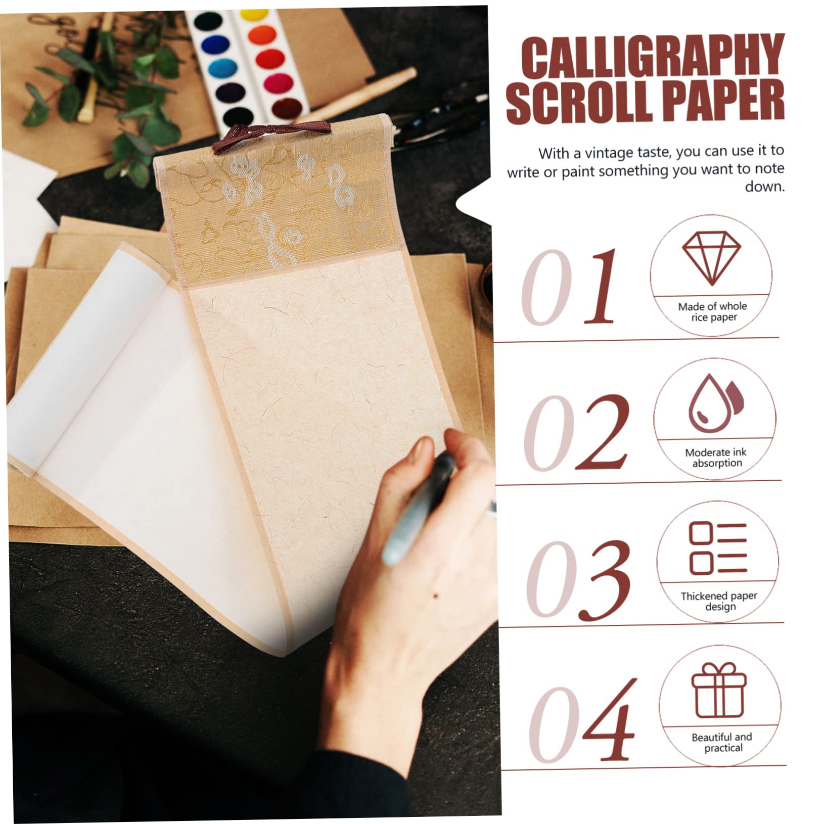 Rotolo Di Carta Di Riso Cinese Garneck – Vuoto, Con Cornice Dorata, 81x34 Cm, Per Calligrafia E Pittura