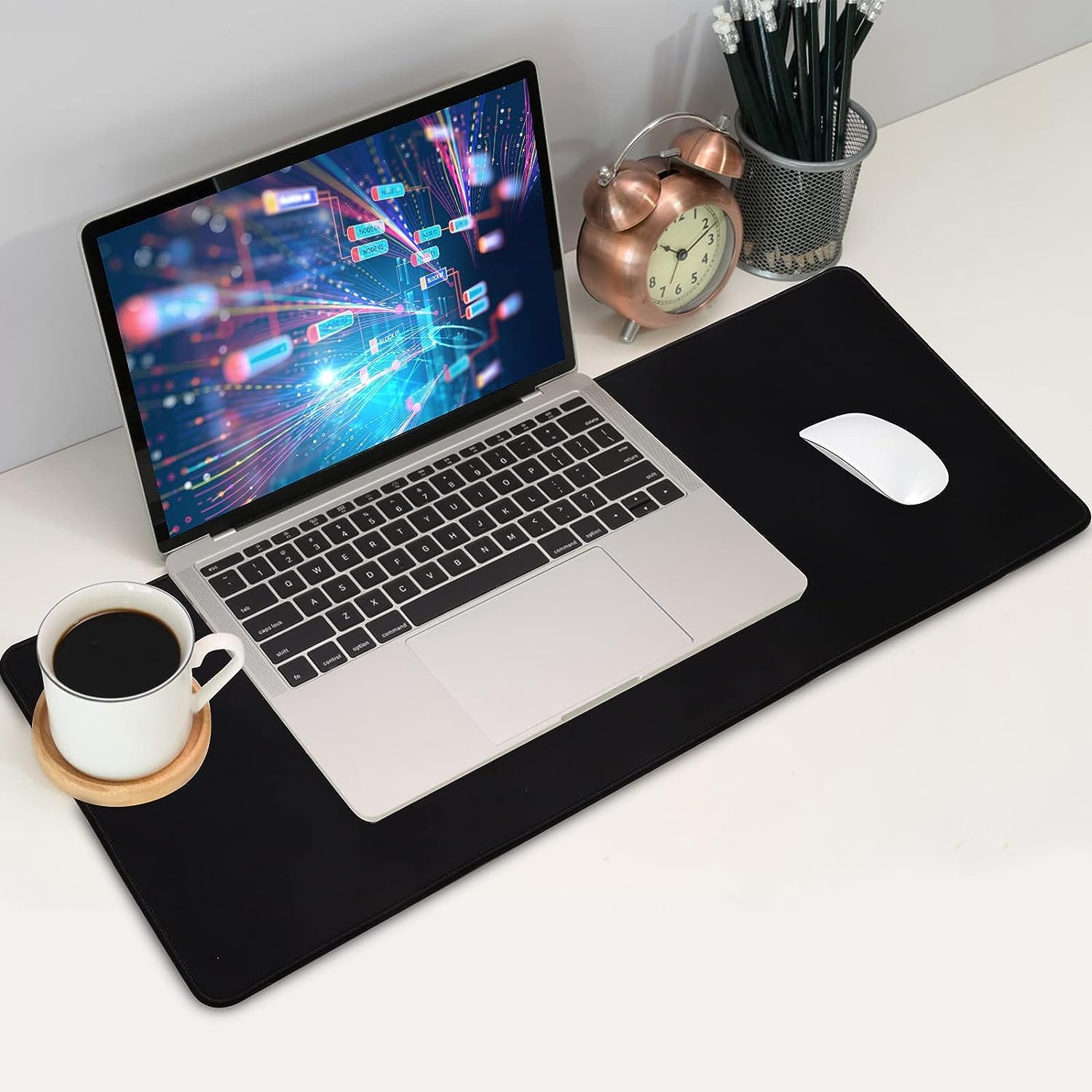 CARONIC Large Gaming Mouse Pad with Superior Micro Weave Cloth Extended Desk Mousepad with Stitched Edges Non-Slip Base Water Resist Keyboard Pad For Gamer And Office Home (Black)