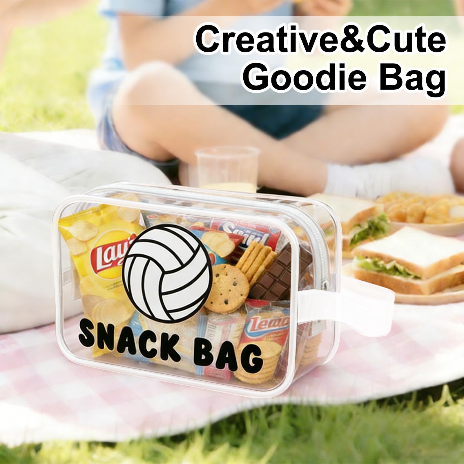 Goroovr 12 Pcs volleyball Snack Bags with Handles Zipper Reusable Sealed Stand-Up Goody Bags Clear PVC Waterproof volleyball party favors for Team Practice/Game Day, Gifts for volleyball Lovers, Players