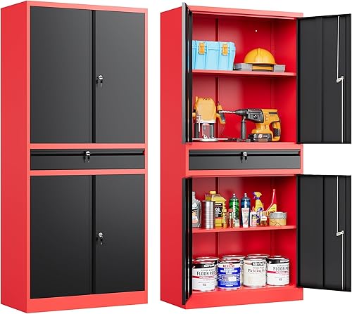 Miniatura 13 de SISESOL Armario de almacenamiento de metal blanco con 5 estantes ajustables, gabinete de metal de 71 pulgadas de alto con puertas con cerradura,