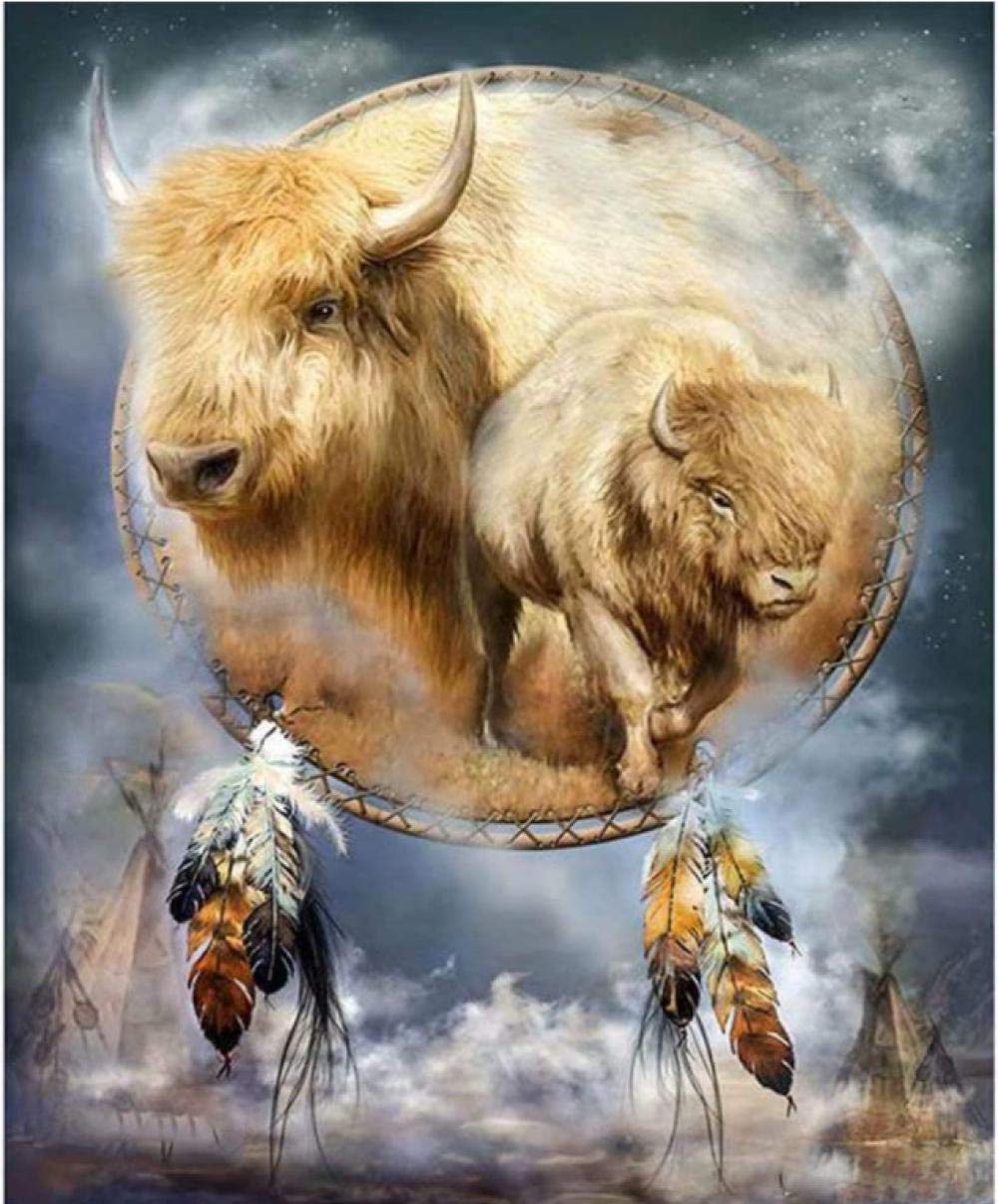 5D DIY Diamond Painting Kit ﹣Native American Spiritual Animal Buffalo﹣Cross Stitch Home Decoration Diamond Embroidery Cartoon Mosaic Art