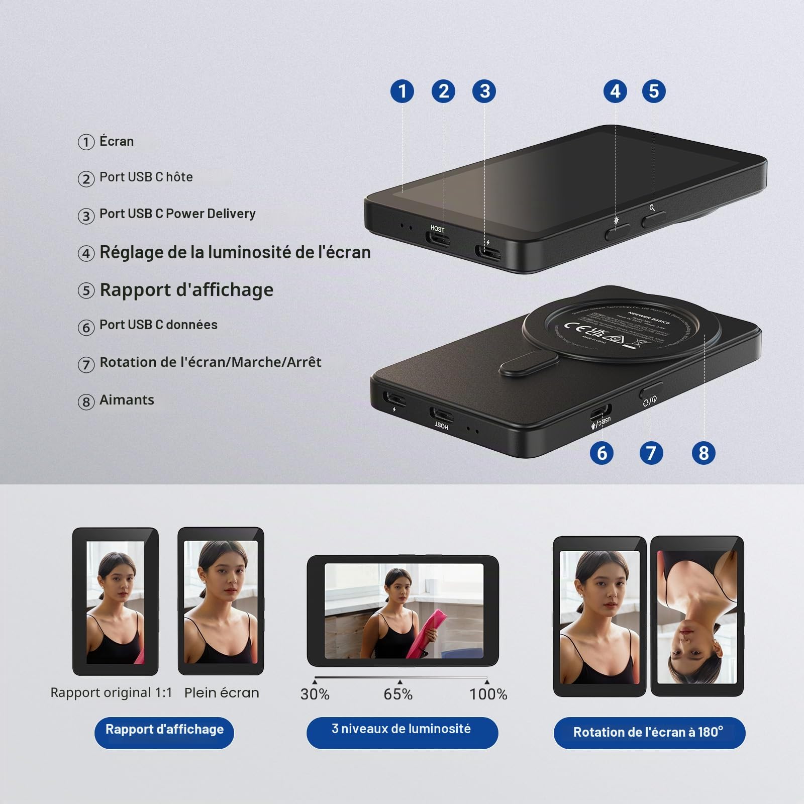 NEEWER 4" Écran de Surveillance pour Selfies et Vlogs, Moniteur pour Caméra Arrière de Smartphone avec Télécommande pour Streaming Vidéo Youtube et TikTok