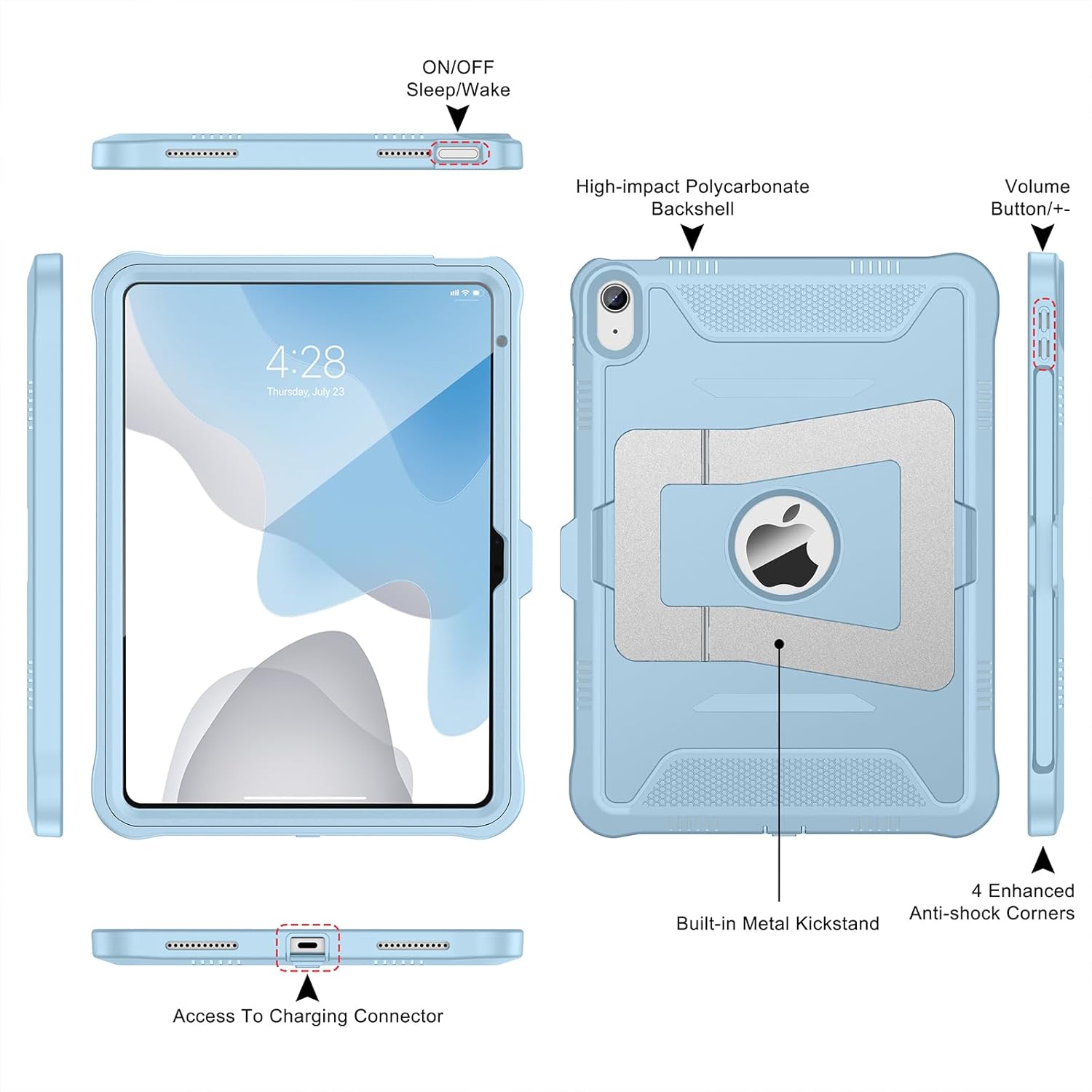 Soke Case for iPad (A16) 11th Generation 11-Inch 2025 /10th Generation 10.9-Inch 2022, with Screen Protector and Multi-Angle Kickstand, Rugged Full Body Heavy Duty Protective Cover - Ice Blue