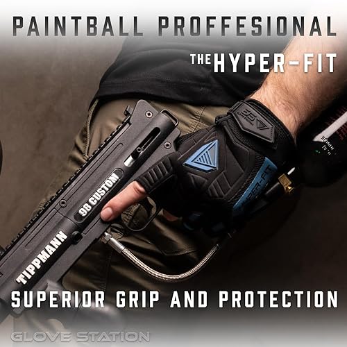 Miniatura 5 de Glove Station Hyper-Fit - Guantes tácticos de tiro y trabajo – azul, talla S, diseño sin 2 dedos, equipo de paintball y airsoft para hombres
