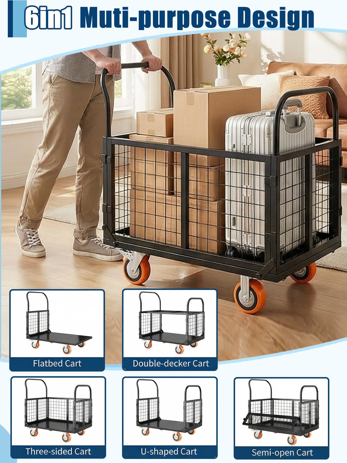GarveeTech Platform Truck - 6-in-1 Multi-Purpose Cart -3