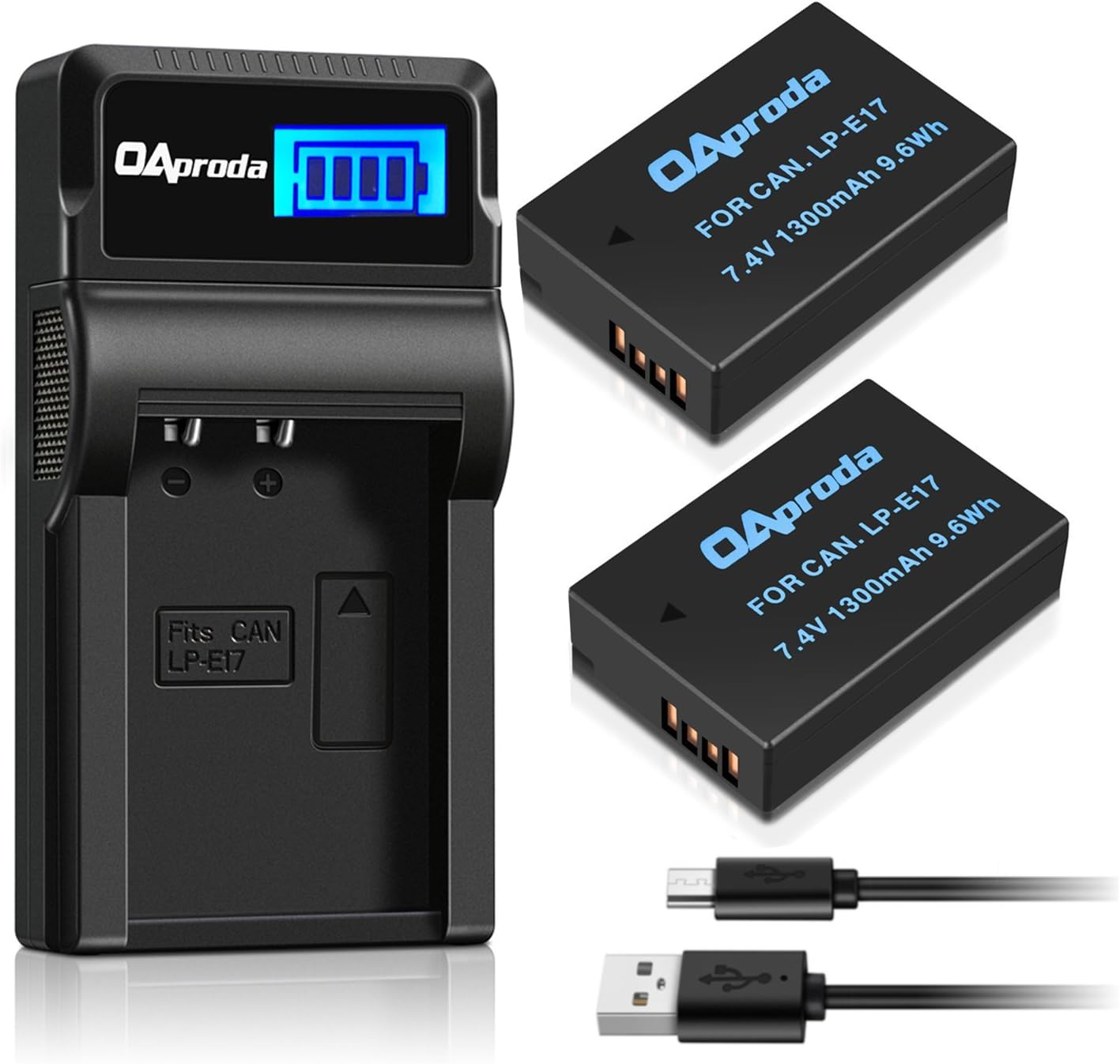 OAproda LP-E17 New Upgraded Battery (2-Pack) and Smart LCD Display USB Charger for Canon LPE17, EOS RP, Rebel T7i, T6i, T6s, SL2, SL3, M6, M5, M3, 77D, 750D, 760D, 800D, 200D, 8000D, KISS X8i Cameras