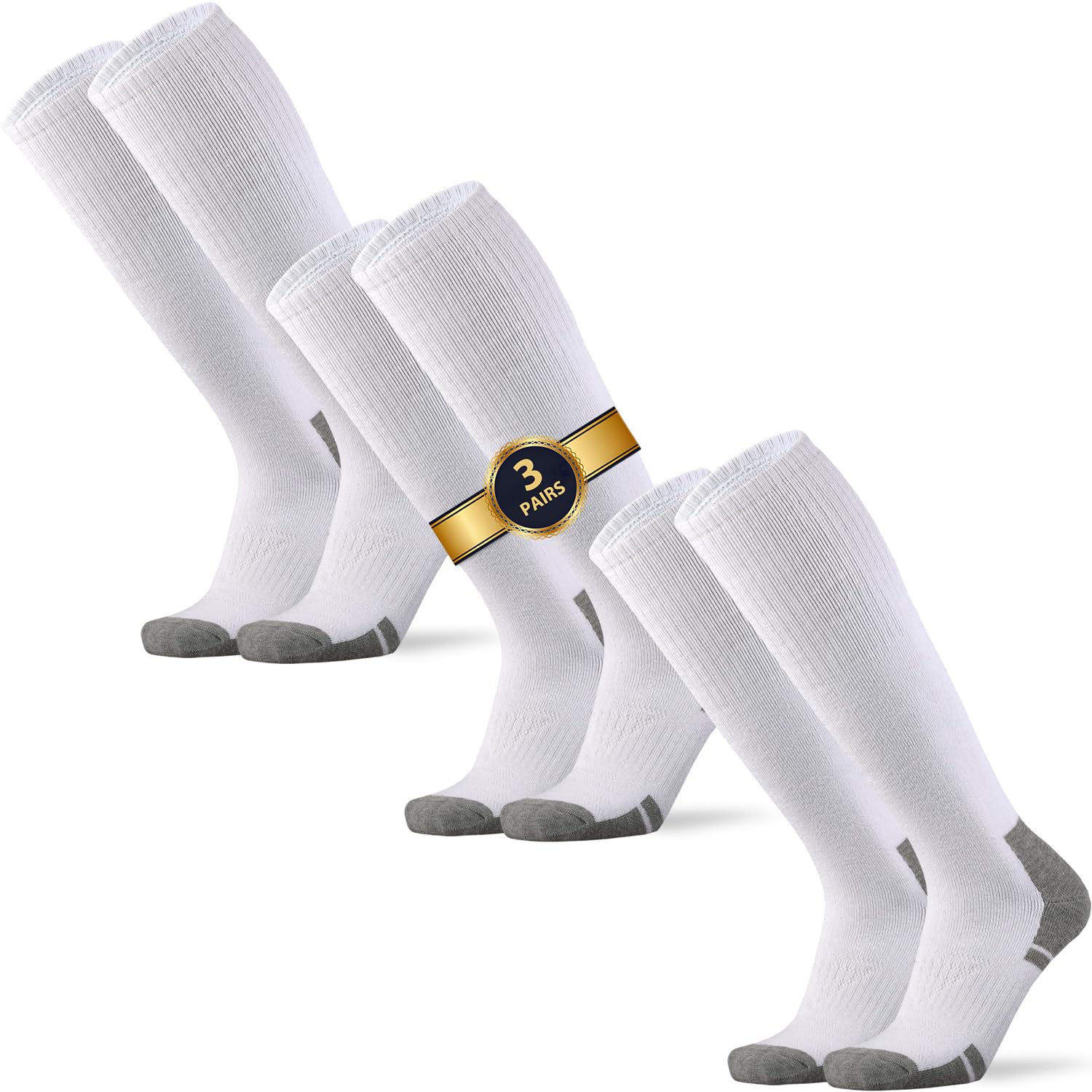 Ortis Cotton Full Cushion Over the Calf Socks OTC Knee High Thick Moisture Wicking Breathable Work Boot Thermal Warm