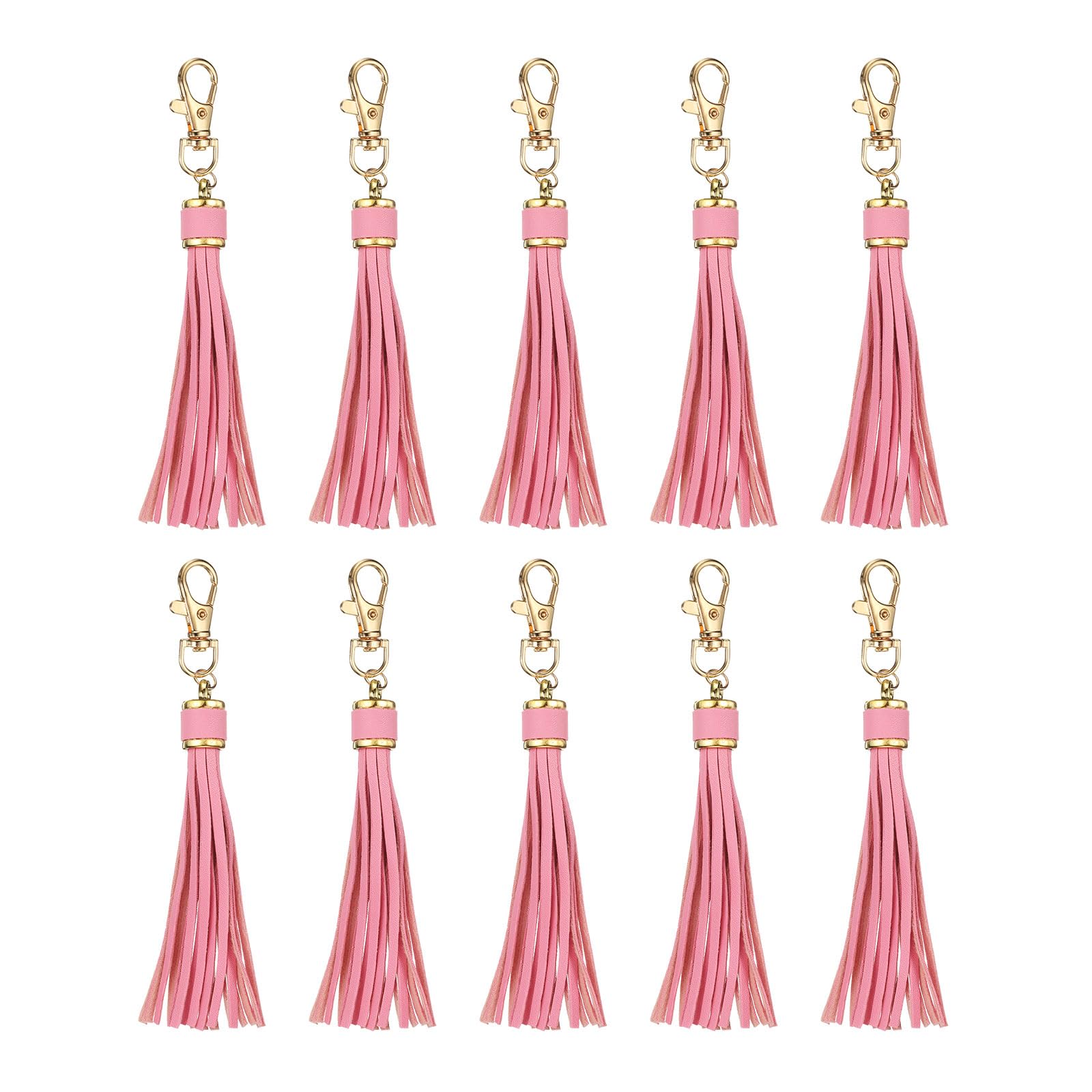 sourcing map 10pcs PU Leather Tassels, 6 Inch Keychain Tassel Charm Tassel Purse Charm with Lobster Swivel for Jewelry Making, Handbag, DIY Crafts, Phone Straps (Pink)