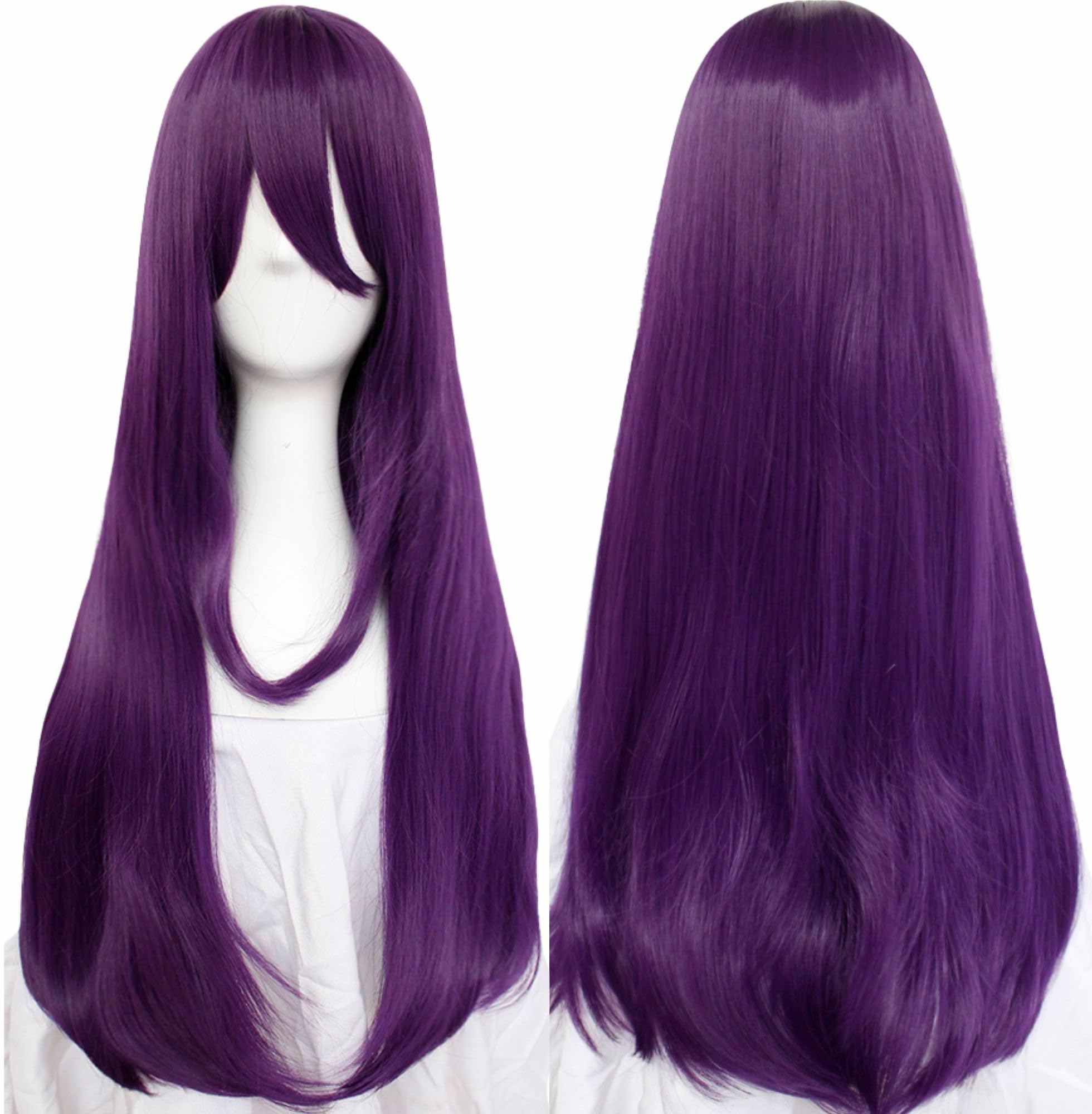 32In/80cm Long Purple Wig with Bang Dark Purple Straight Cosplay Wig