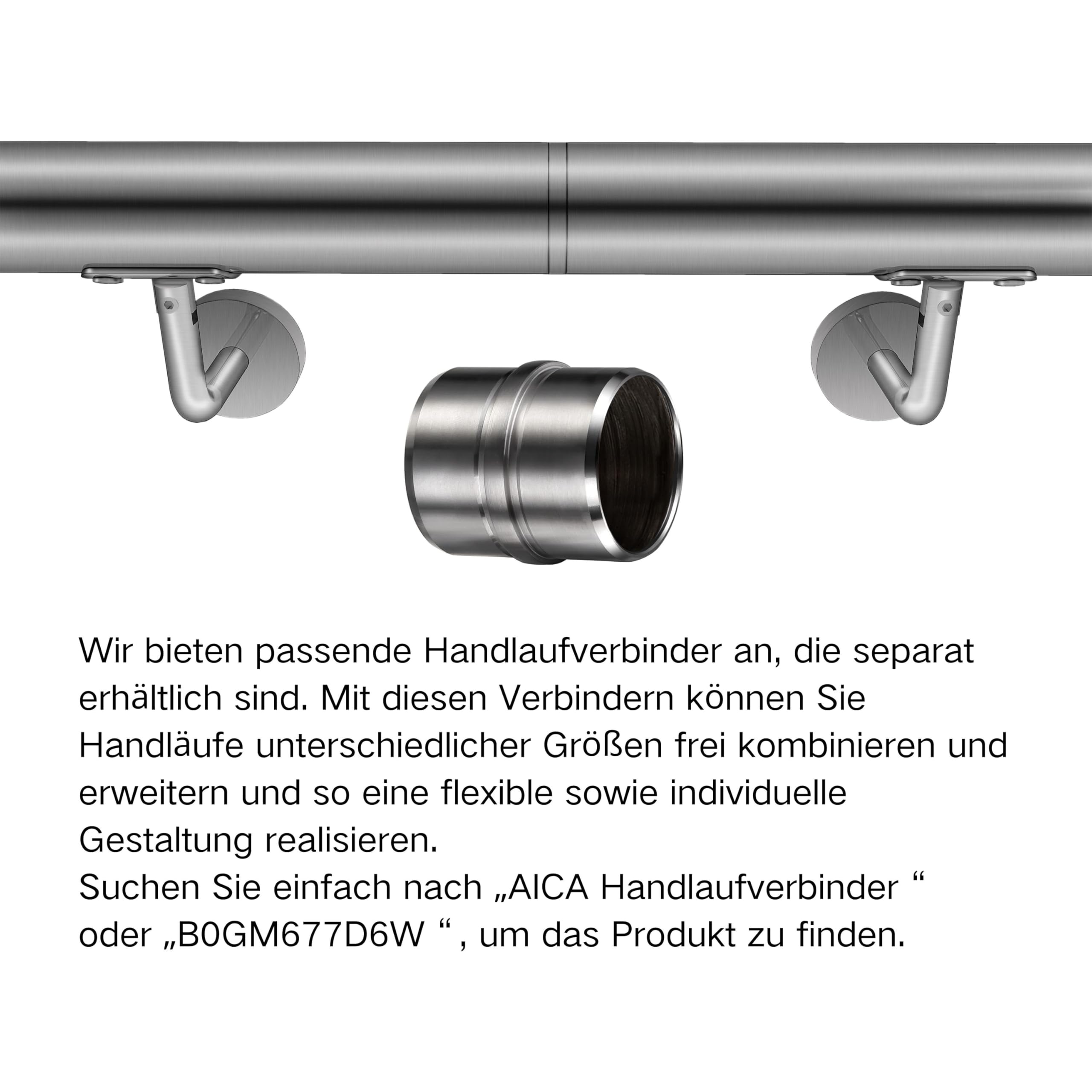Aica Edelstahl Handlauf, Geländer, Wandhandlauf, Treppengeländer, 120 cm, Innen- und Außenbereiche geeignet