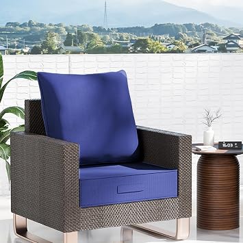 Outdoor Olefin Water-Resistant Deep Seat Cushion Set, 23x 26x 6 Weather and Fade Resistant Patio Furniture Seat Cushion, Thickened Sofa Chair Pad with Straps for Lawn, Garden, Dark Blue