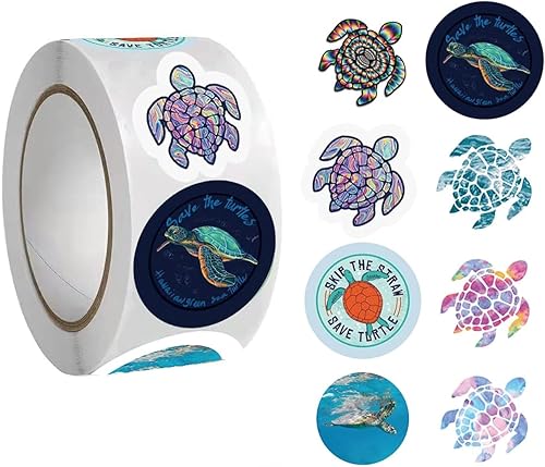 Calcomanías de tortuga marina 500 unidades 8 rollos de calcomanías de dibujos animados con gráficos de animales marinos sellos autoadhesivos para