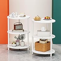 Vista 11 de Mesa auxiliar redonda pequeña, mesa decorativa ovalada de 3 niveles para espacios pequeños, mesa auxiliar de sofá de madera rústica y metal, mesita