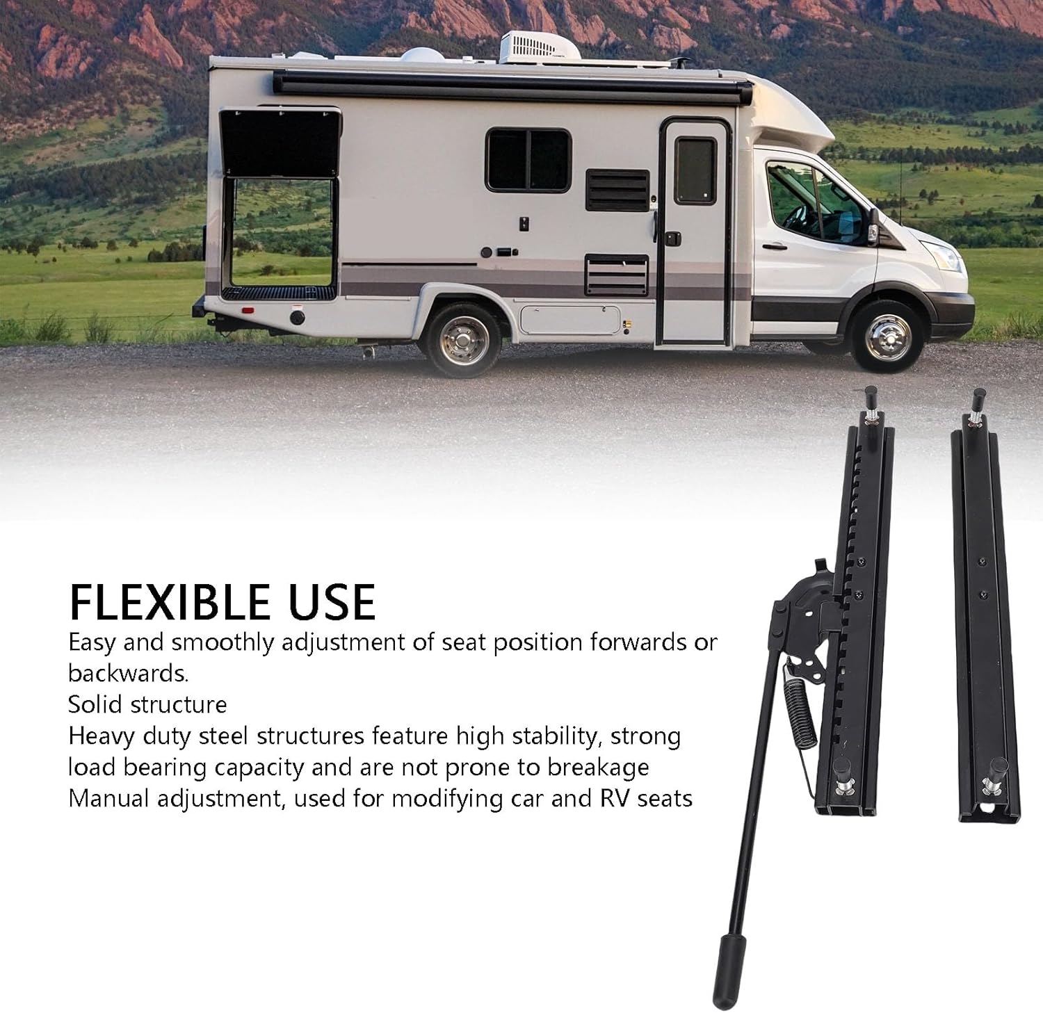 Diydeg 320mm Seating Slide Rail, Universal Chair Slide Rails with Bent Handle, Cold Rolled Steel Adjustable Seating Sliding Track Set, Seat Mounting Track for Automotive, RV