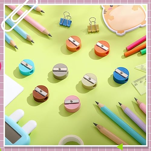 Miniatura 4 de Resurhang 200 sacapuntas de bolsillo coloridos para niños, estudiantes, sacapuntas pequeños, portátil, manual, mini sacapuntas redondo, suministros