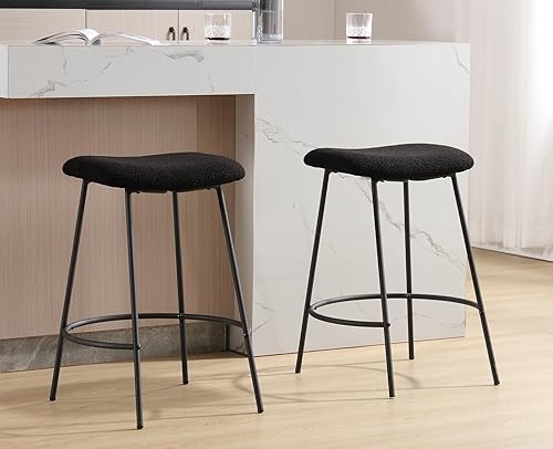 Kmax Taburetes de bar para isla de cocina, taburetes de bar acolchados de piel sintética de mediados de siglo modernos con reposapiés semicircular,