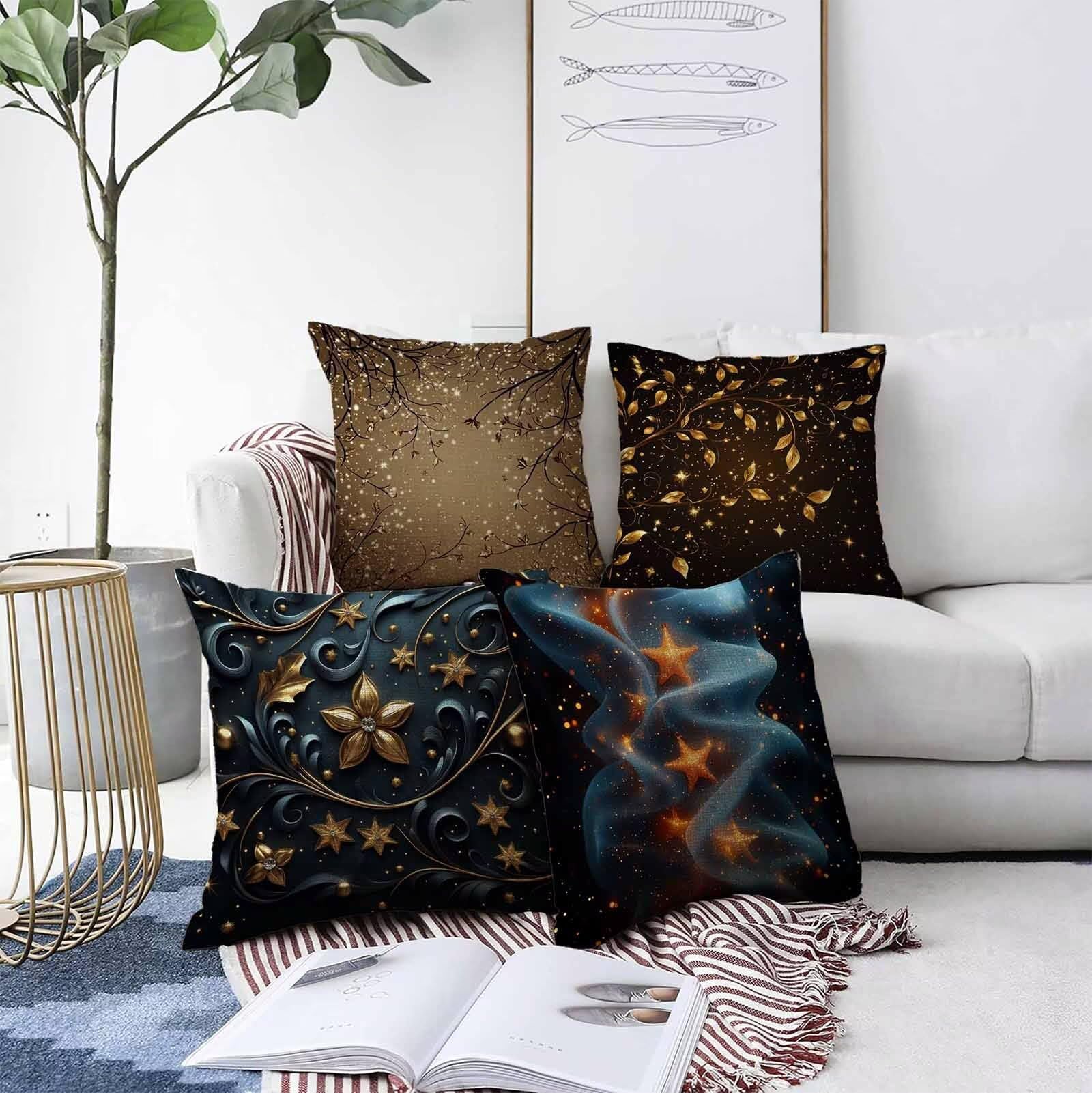 Jaune Housse Coussin 65X65cm Fleur Conception de Motifs Lin Matériel Coussin Canape Lot de 4, avec Fermeture Eclair Caché Exterieur Impermeable pour Lit Chambre Canapé Decoration Maison PjY7454 M-1