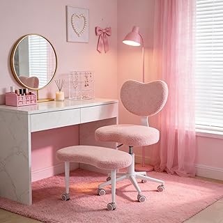 Plus Size Criss Cross Chair with Wheels - 17.5" Wide Rabbit Fur Meditation Chair, 360° Swivel ADHD Fidget Chair with Lumbar Support, 300lb (Pink)