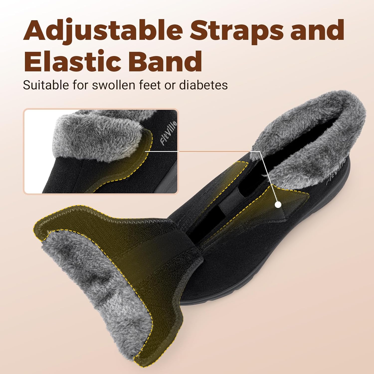 FitVille Diabetic Boots for Women Warm Diabetic Shoes for Women Wide Width Winter Ankle Boots Shoes for Swollen Feet for Elderly Foot Pain Relief Plantar Fasciitis - Image 5