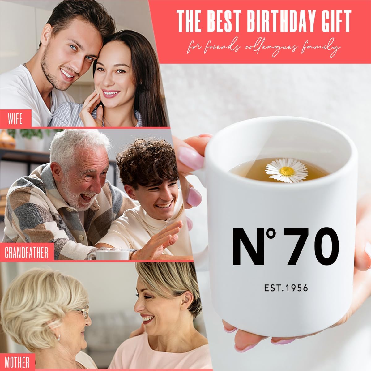 70th Birthday Gifts for Women Men,1956 Birthday Gifts for men Women Mom Dad Sister Best Friends 70th Birthday Mug Birthday Presents Coffee Mug White - Image 7