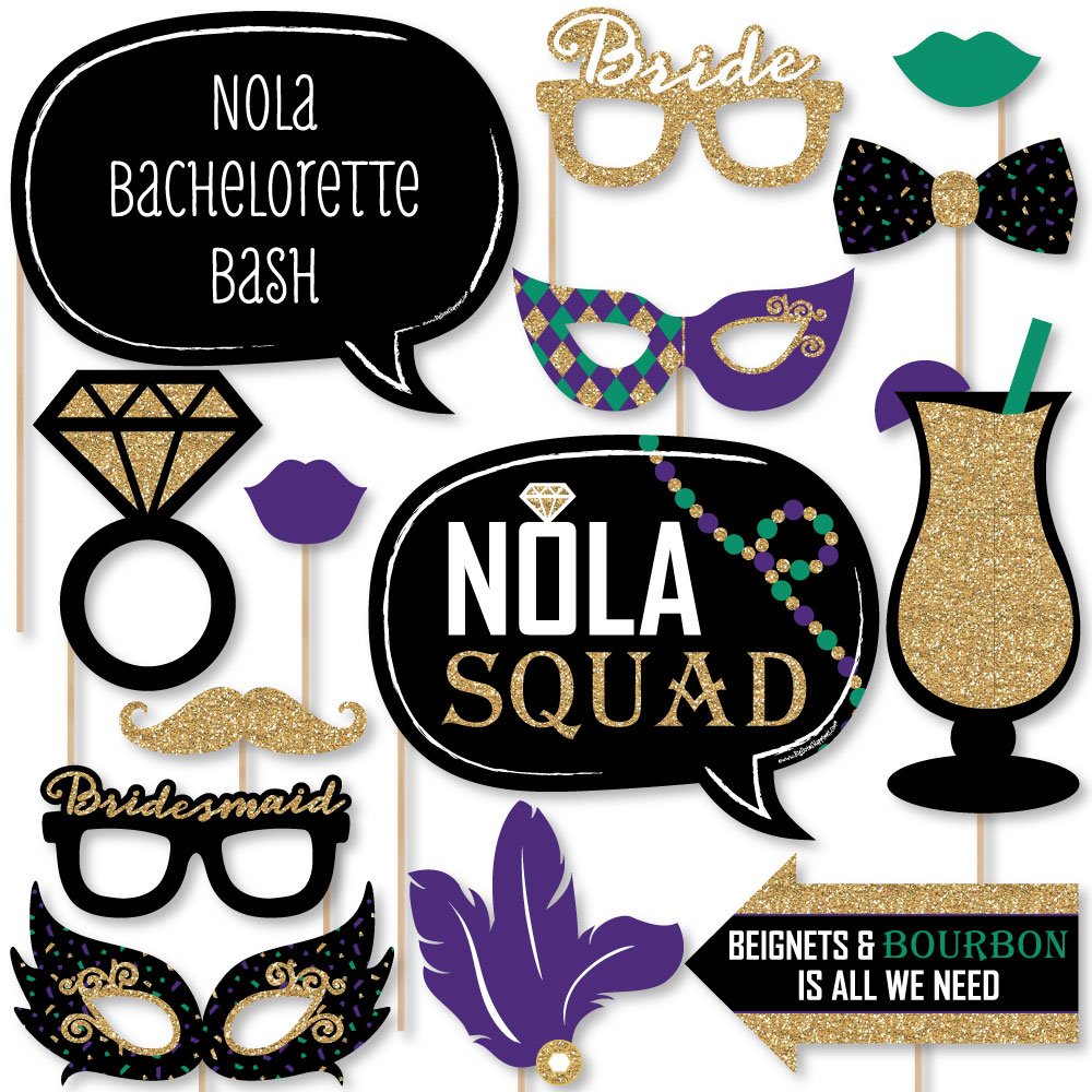 Big Dot of Happiness NOLA Bride Squad - Nowy Orlean wieczór panieński zestaw rekwizytów do fotobudki - 20 sztuk