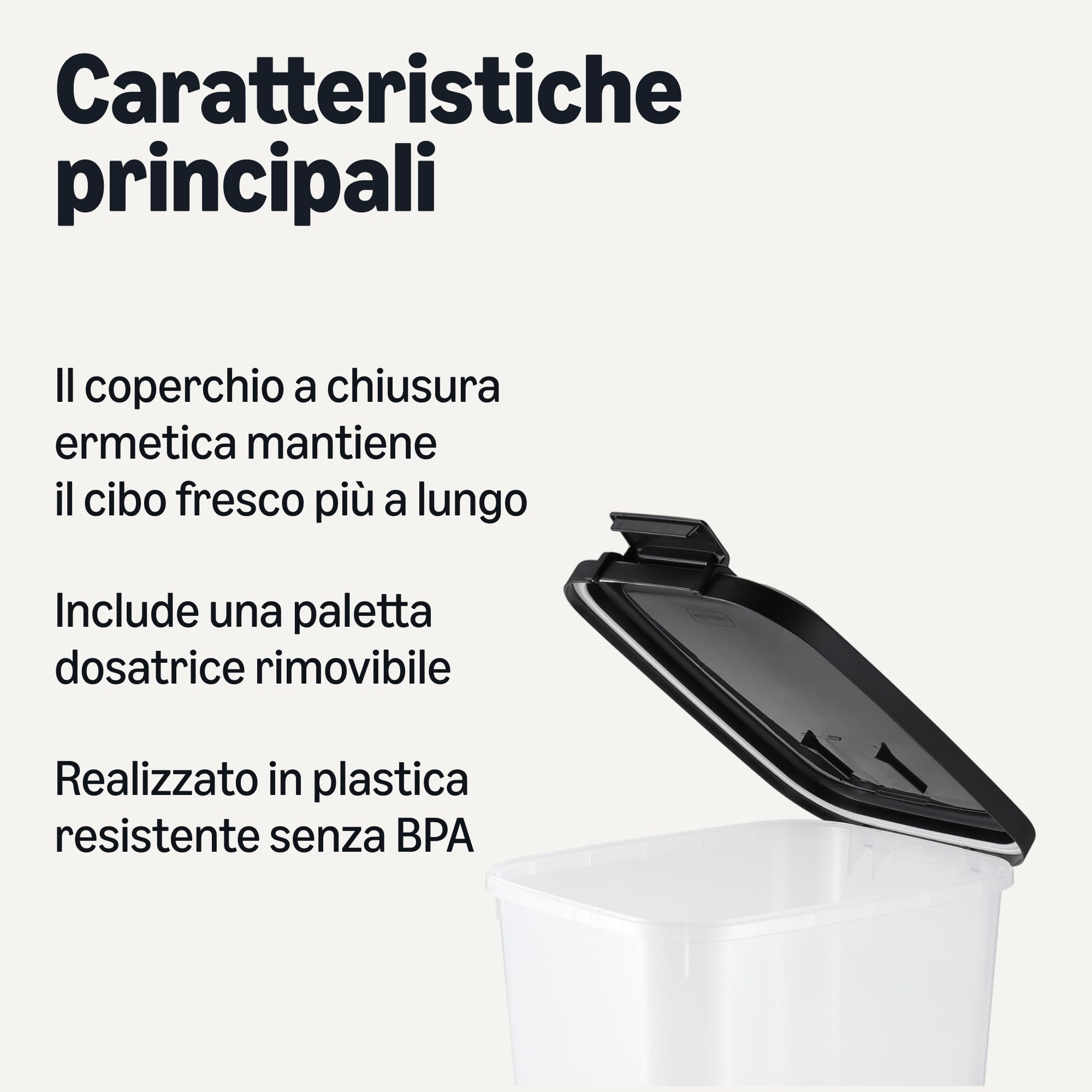 Amazon Basics, Contenitore per Cibo per Animali Domestici da, 15.8 kg,Trasparente e Nero