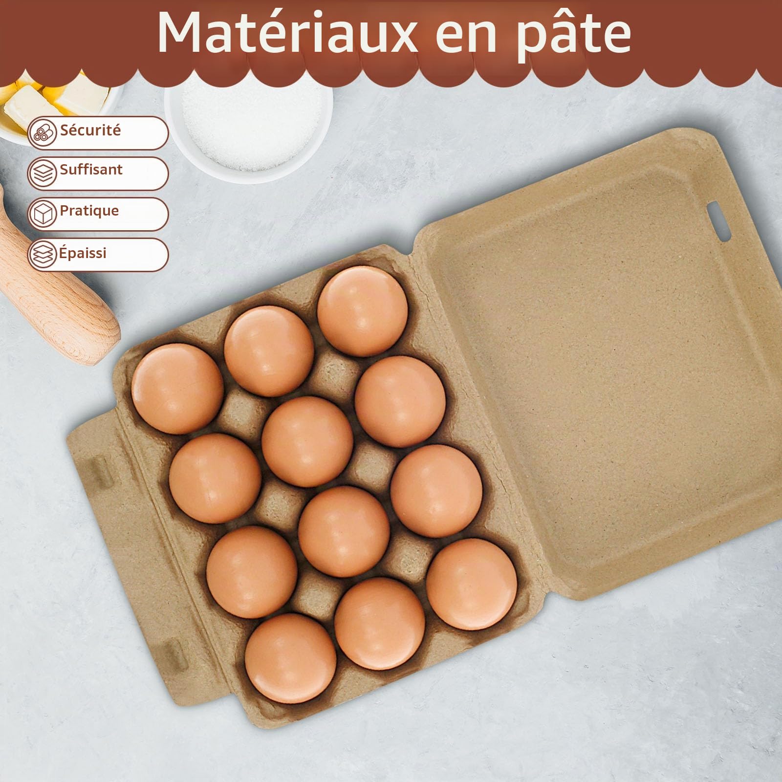 Lot de 30 cartons à œufs pour 12 œufs – Boîtes à œufs en carton réutilisables, empilables 7,6 x 10,2 cm, plateaux pour œufs en pâte à papier pour la ferme, le marché et la maison