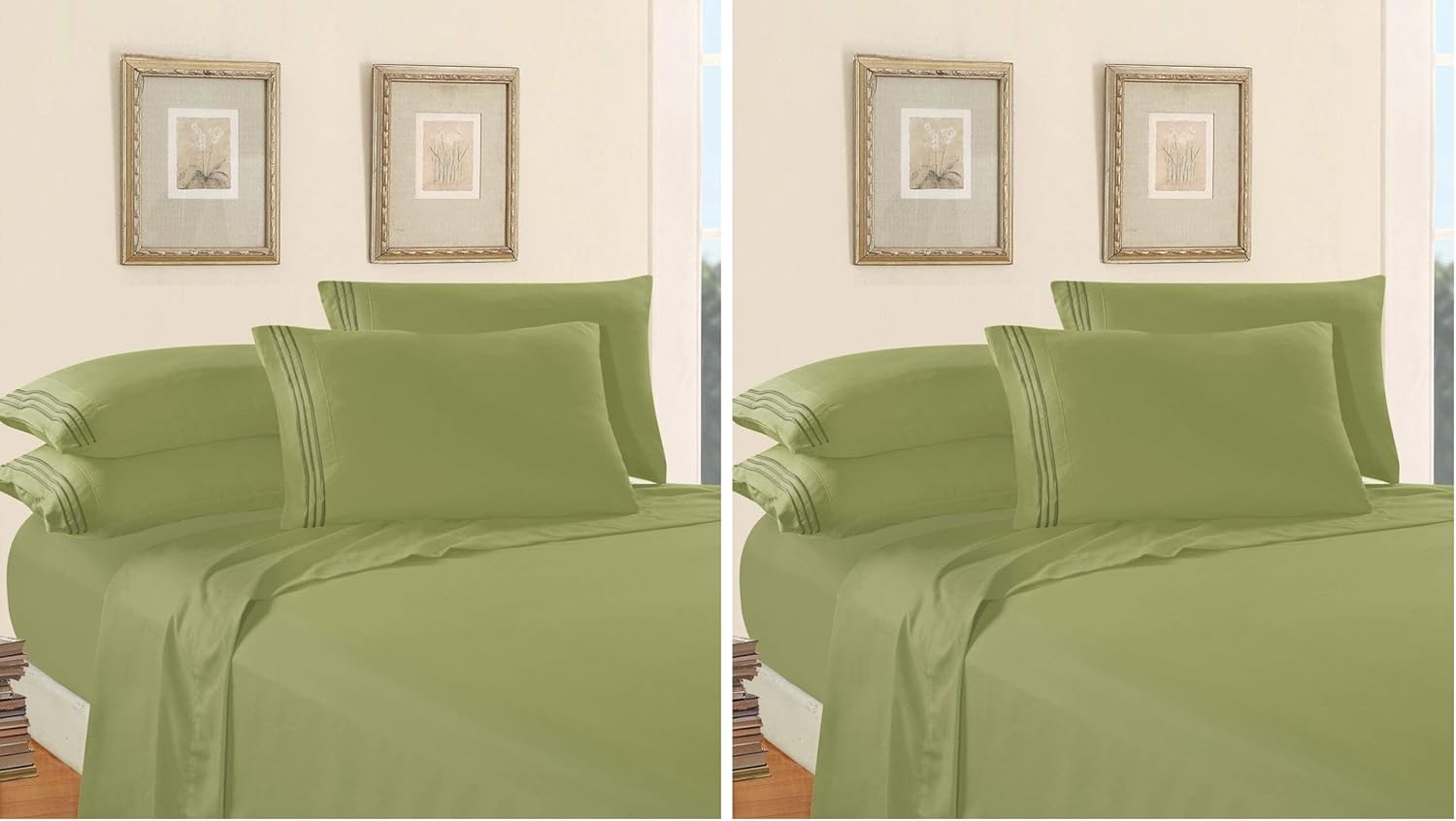 Elegant Comfort Luxury Bed Sheet Set on Amazon Three-Line Design 1500 Premier Hotel Quality Wrinkle and Fade Resistant 4-Piece Bed Sheet Set, Deep Pocket, Queen, Sage/Green (Pack of 2)