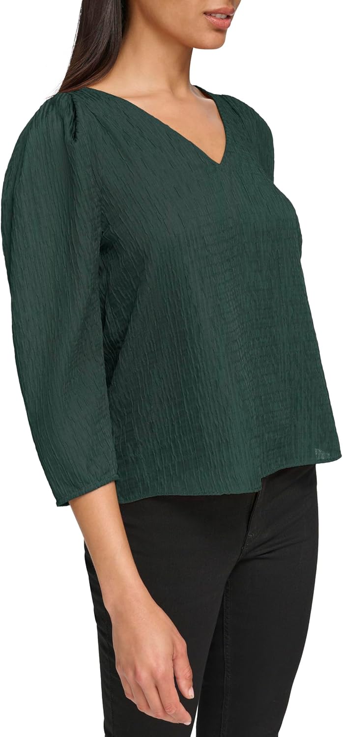 Calvin Klein Women's Chiffon V Neck Longsleeve Blouse - Image 3