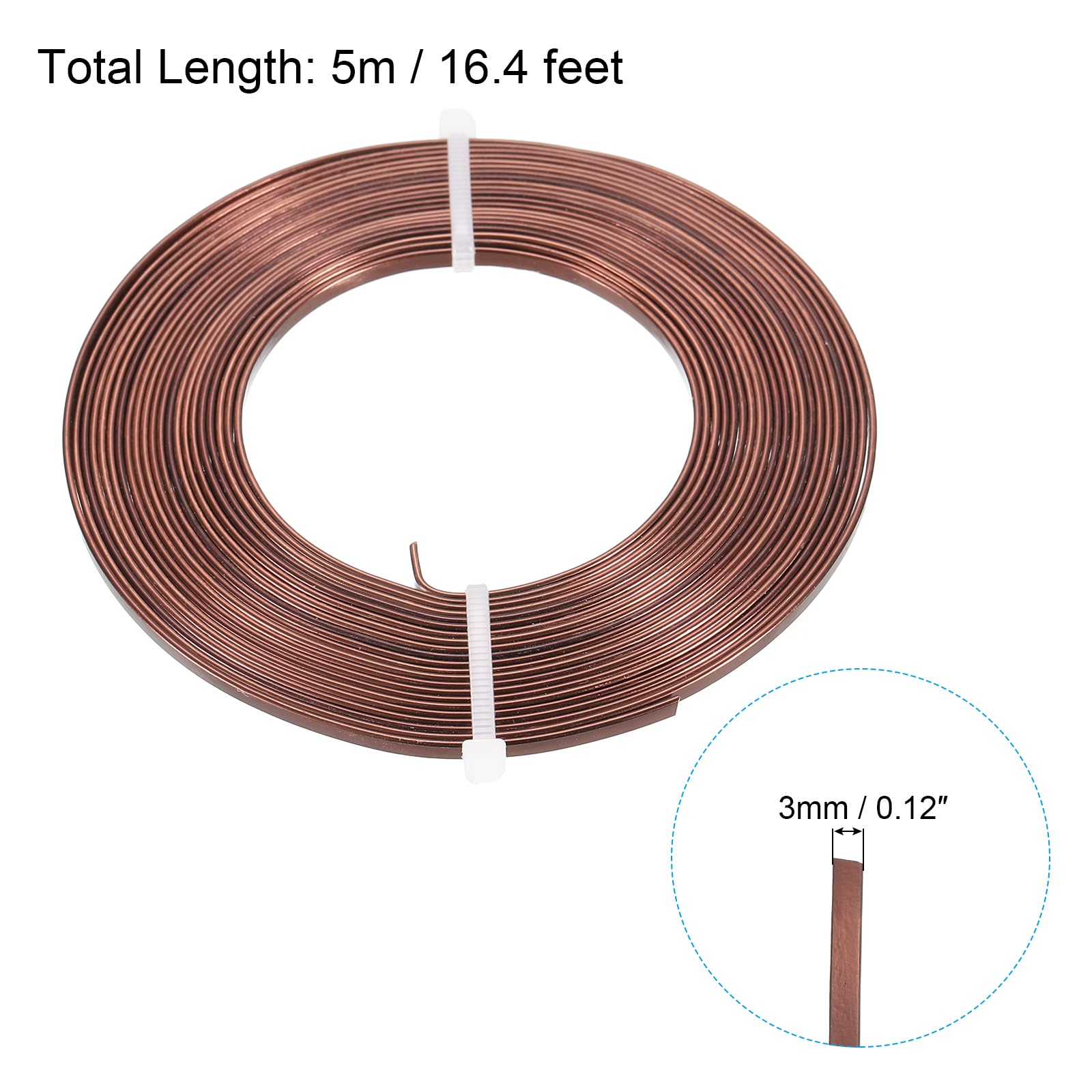 PATIKIL 16.4 Feet Flat Aluminum Wire, 18 Gauge Bendable Anodized Aluminum Wire 3mm Wide Beading Craft Wire for Jewelry Making Brown - Image 2