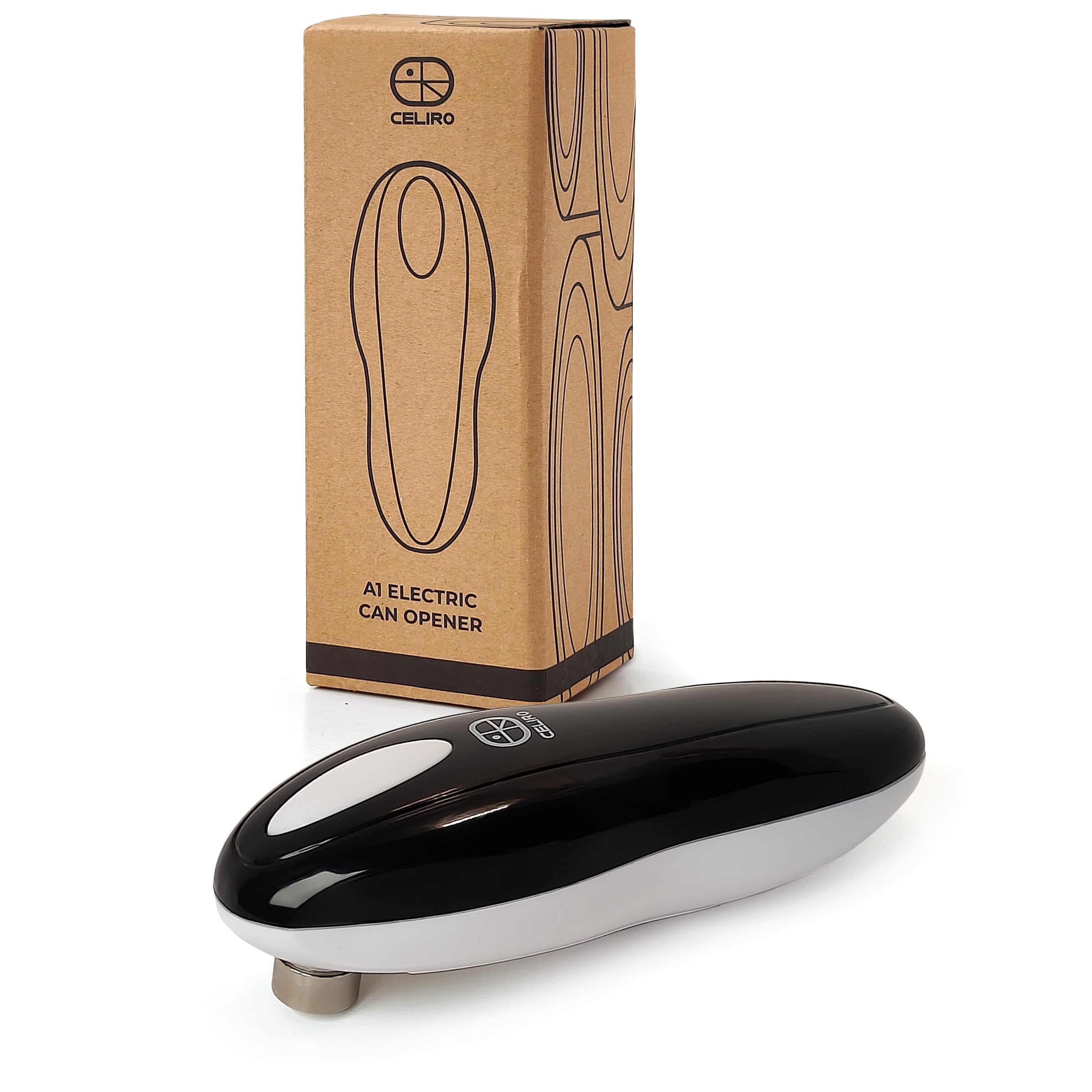 Apriscatole elettrico CELIRO A1 – Apriscatole con bordo liscio, avvio e arresto Easy-Touch, design ergonomico, compatto e senza fili - Nero