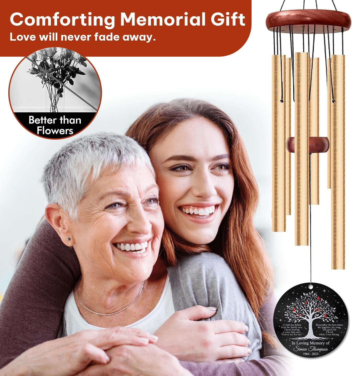 Personalized Family Tree Memorial Wind Chime – Custom Name & Years in Loving Memory Tribute – Sympathy Gift for Loss of Loved One – Outdoor Remembrance Windchime for Family Garden or Home