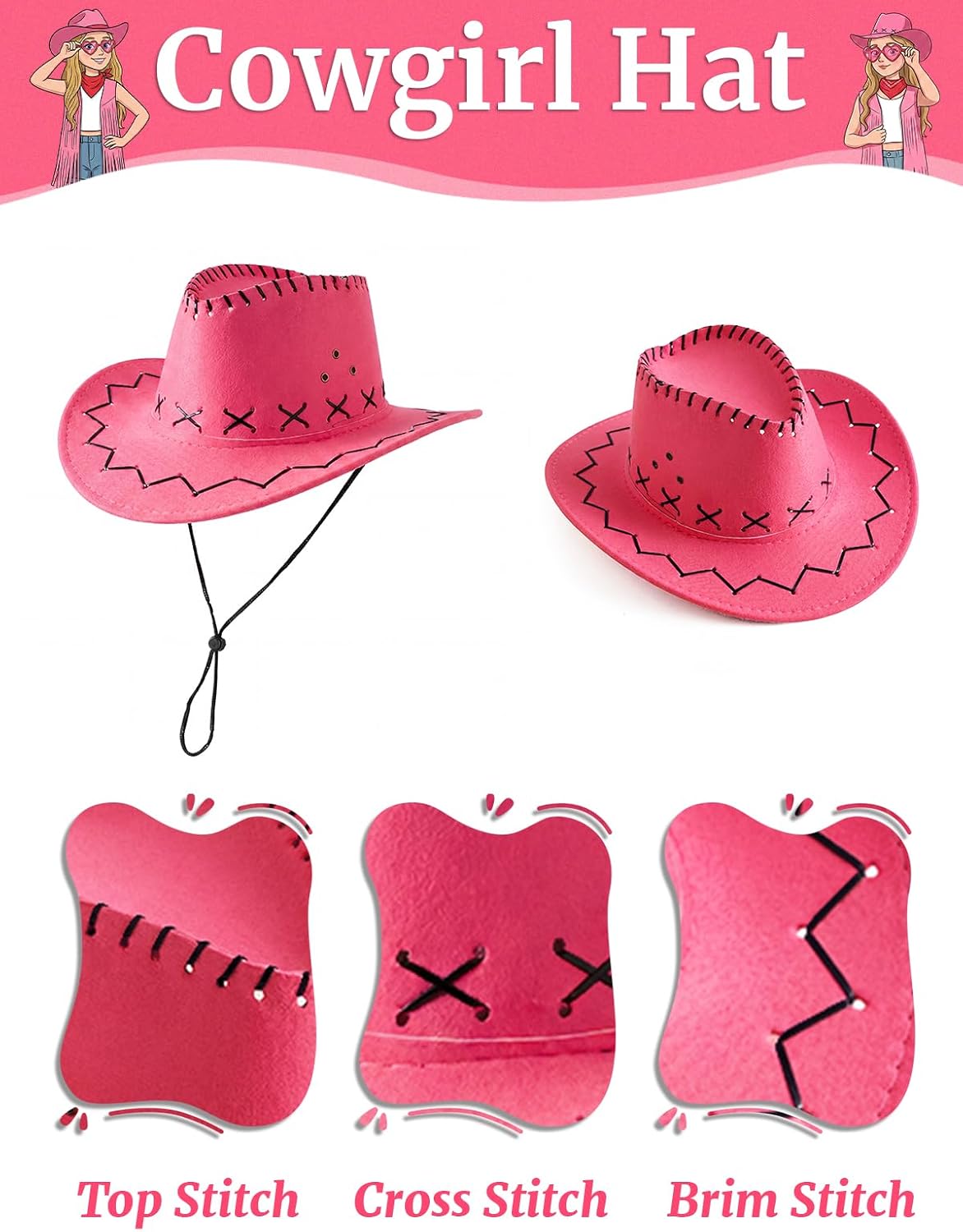 Cowgirl Outfits for Girls 6Pcs Western Rodeo Costume Set Fringe Vest Cowboy Hat Earrings for Halloween 5-14 Years
