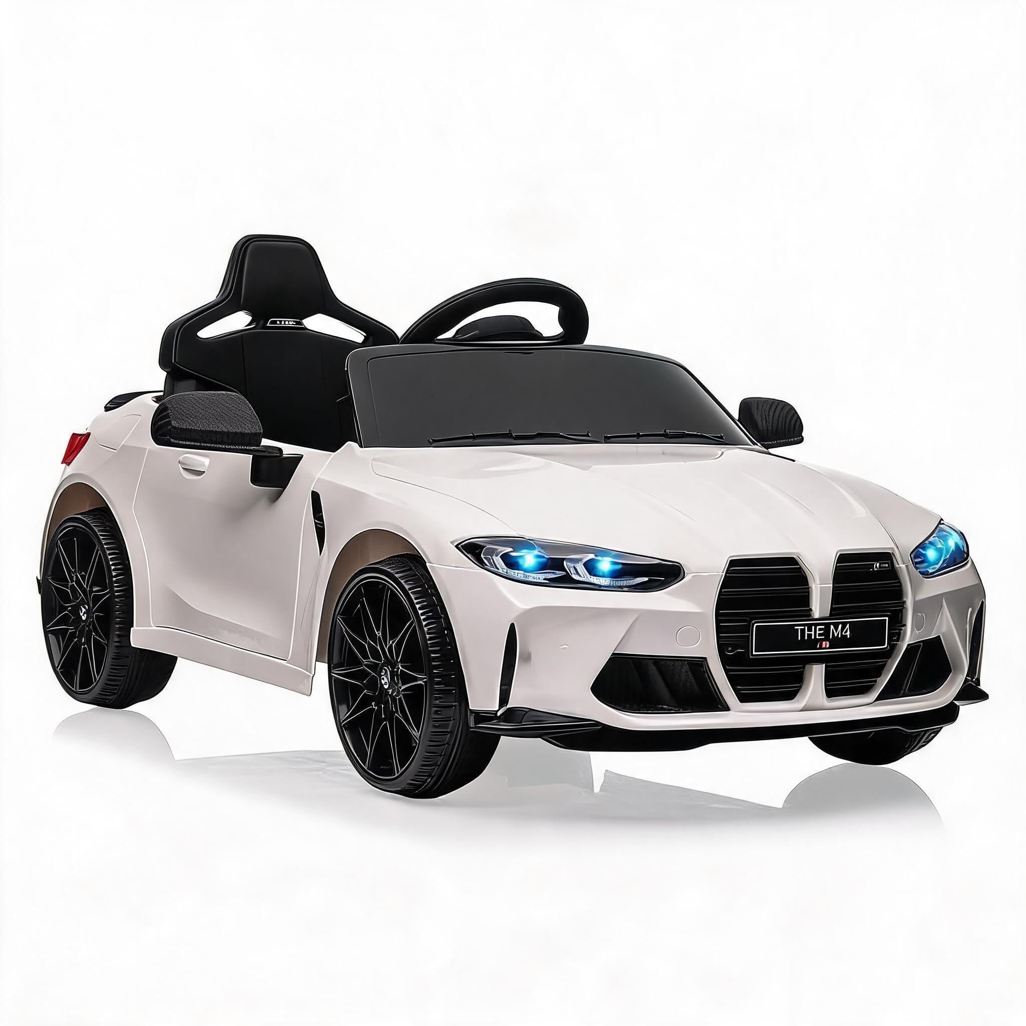 Voiture Électrique Enfant avec Télécommande Parentale, Véhicule Électrique avec Klaxon, Musique Et LED, Vitess 3-5 Km/h, Charge 30 kg, pour Enfants 3+ Ans, Blanc