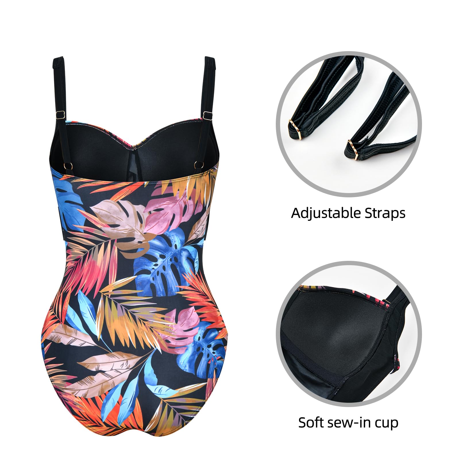 Costume da Bagno Intero da Donna con Controllo della Pancia Costume da Bagno Vintage Imbottito con Incrocio sul Davanti Costumi da Bagno Taglie Forti con Volant