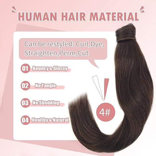 Miniatura 3 de Vlasy Extensión de cabello humano con cola de caballo 16 pulgadas 247oz extensiones de cabello humano real con clip extensiones de cola de caballo