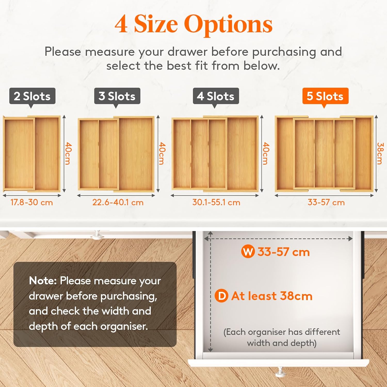 Lifewit Silverware and Cooking Utensil Drawer Organizer Set – Expandable Adjustable Bamboo Storage for Cutlery, Flatware, Spoons, Forks, Knives, and Kitchen Tools, BPA-Free, Natural and Black