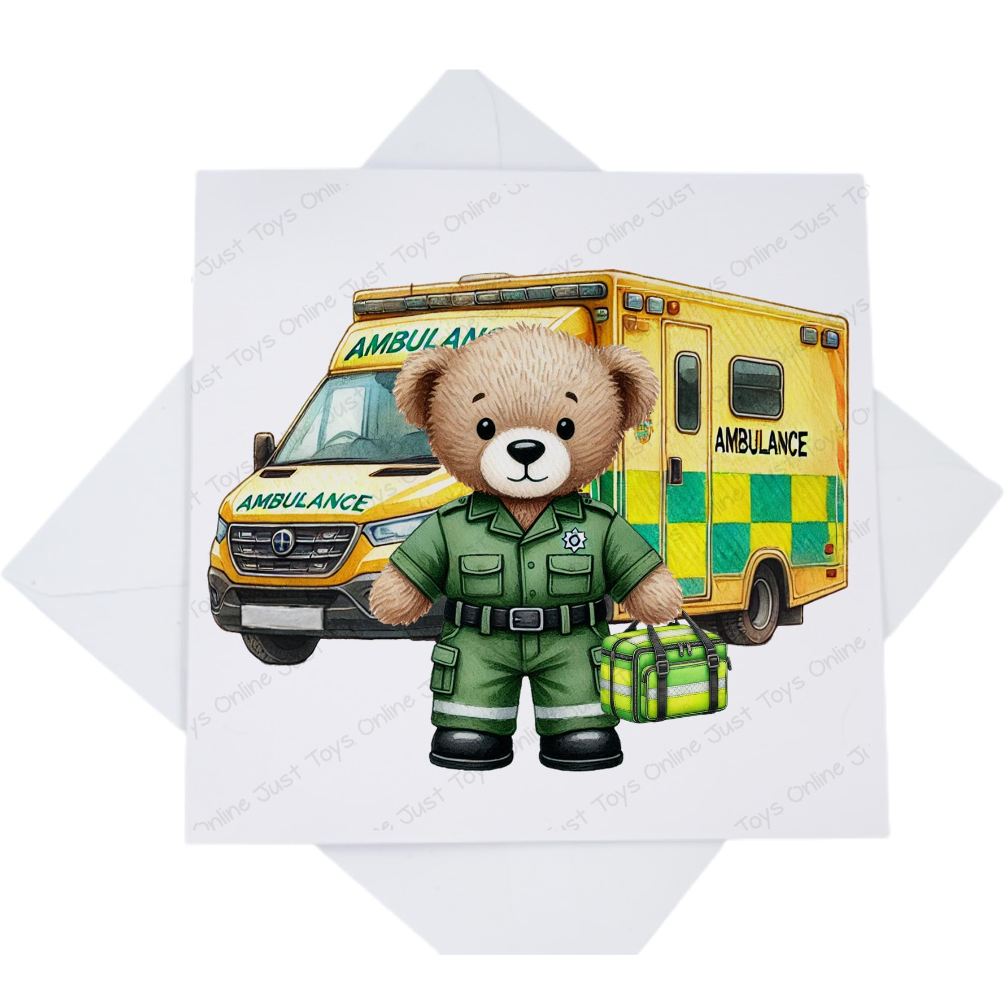 Ambulance Bear Card, Blank for Any Occasion - Paramedic University Graduation Promotion New Job Birthday Retirement Card